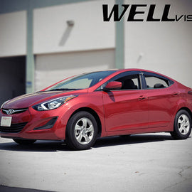 HYUNDAI ELANTRA SEDAN 11-16 WITH BLACK TRIM TAPED-ON WINDOW DEFLECTORS